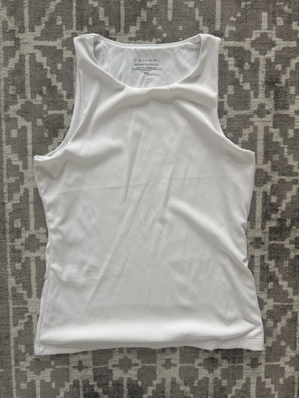 Tahari Modern Essentials White Ribbed Stretch Tank Top Size Small